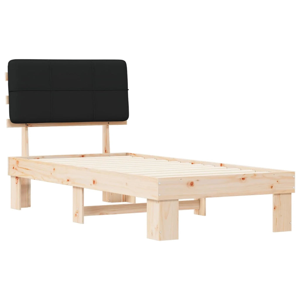 Letto con Testiera Rivestita Nero 90 x 190 cm Pino massello