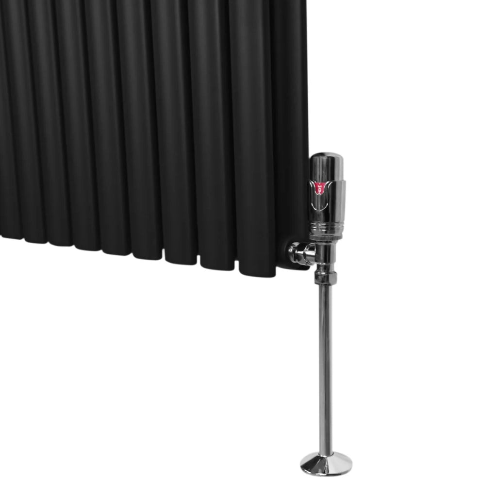 Radiatore a colonna ovale e valvole cromate TRV Designer Nero  600 mm x 1200mm