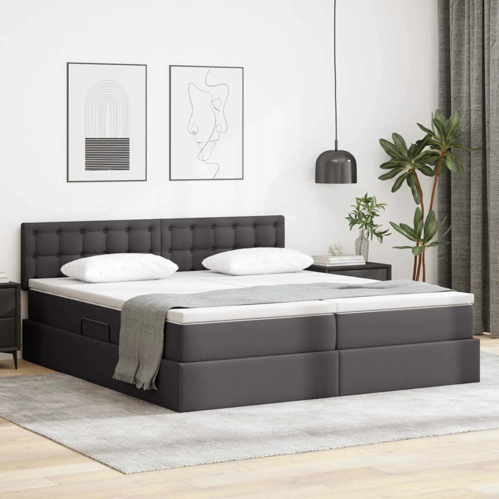 Letto con contenitore e LED Grigio 180 x 200 cm Pelle Sintetica