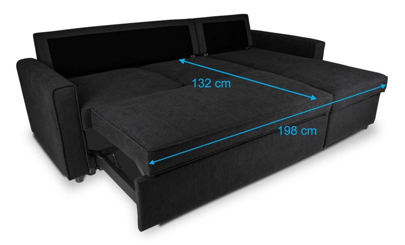 Divano letto angolare con contenitore, divano con chaise longue nero - Kennedy - DL-KE10CL