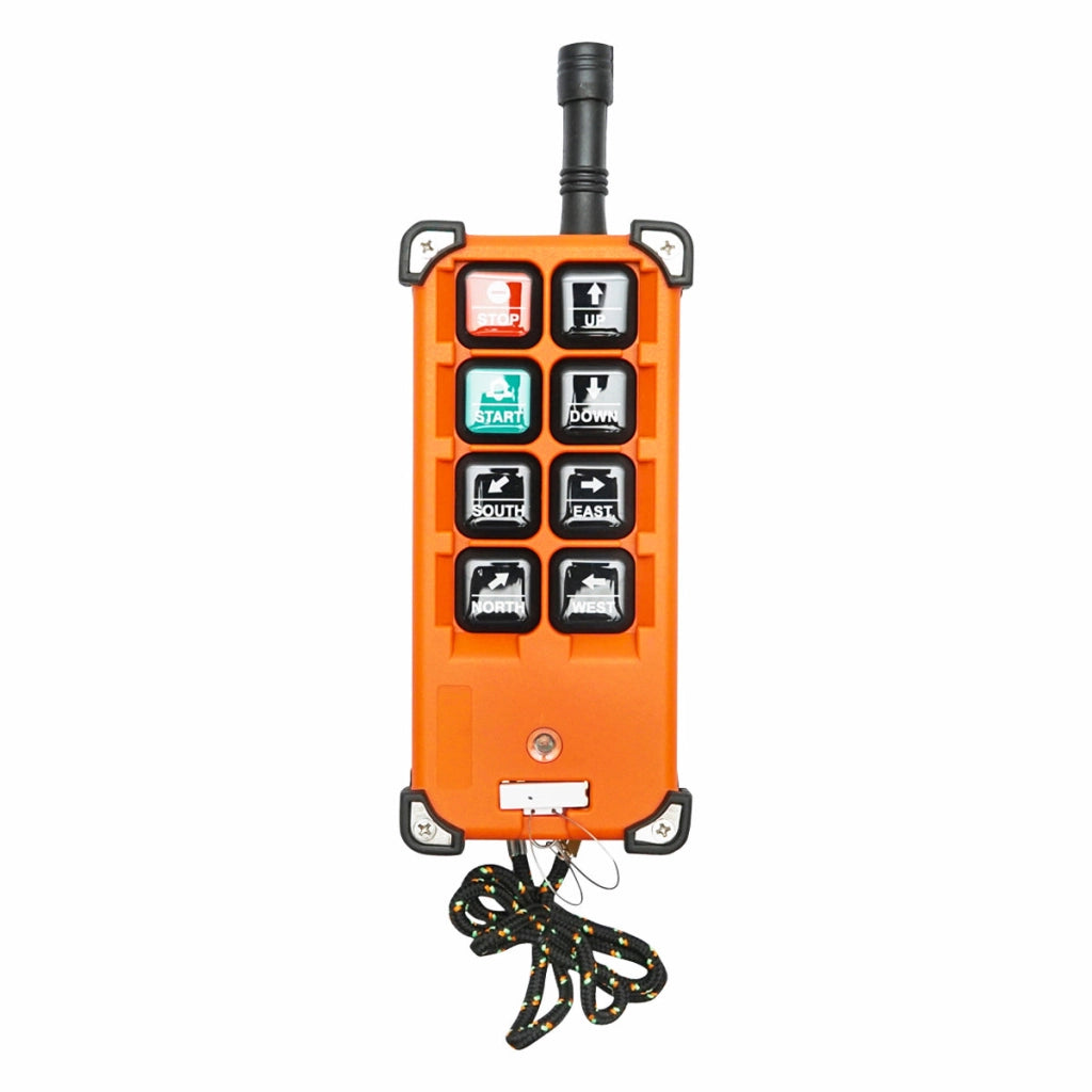 Telecomando wireless per verricello di trattore forestale, 8 pulsanti, compatibile con impianti a 12V/24V.