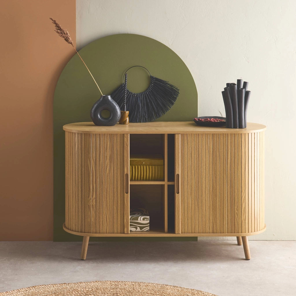 Credenza scandinava a 2 ante scorrevoli, 120cm, marrone naturale
