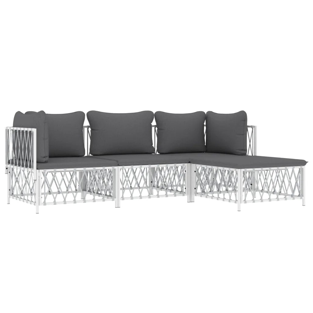 Set Salotto da Giardino 4 pz con Cuscini in Acciaio Biancocod mxl 100563
