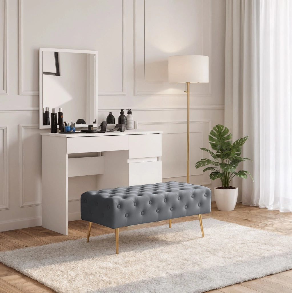 Panca imbottita in velluto trapuntato 100 cm MONACO Grigio Scuro