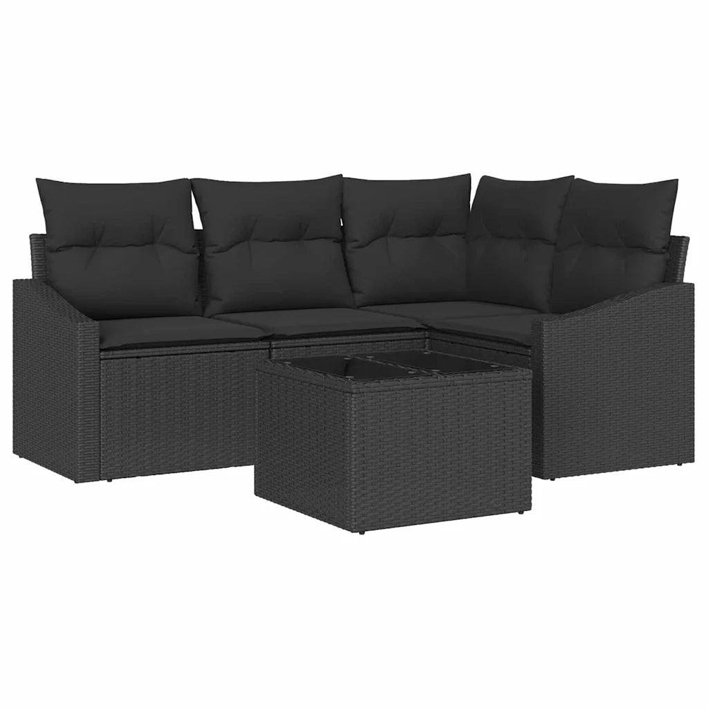 Set di divani con cuscino 5 pcs Nero polyrattan 3346713