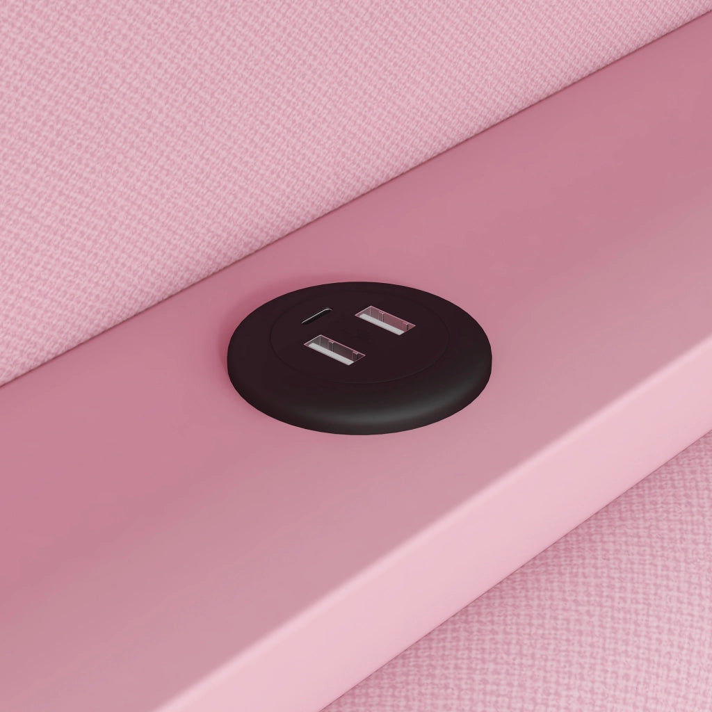LETTO da giorno 90x200 cm Rosa con USB, LED, letto estraibile e scrivania