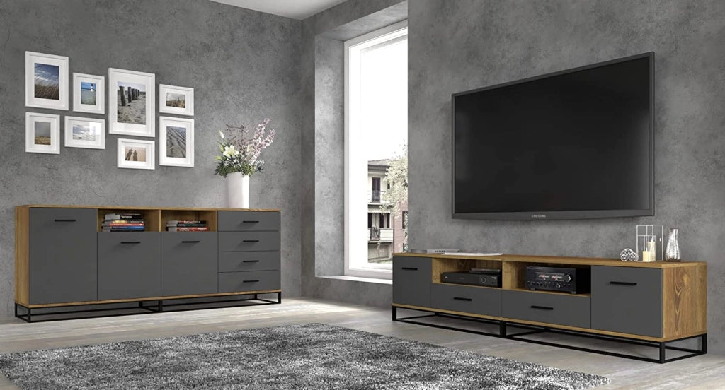 MOBILE TV PIANO TV SOGGIORNO GRAFITE ROVERE  190x45.2x42.5cm ARSEN