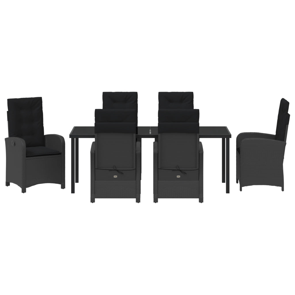 Set da Pranzo da Giardino di 7 Pezzi con Cuscini - Rattan Universale Nero