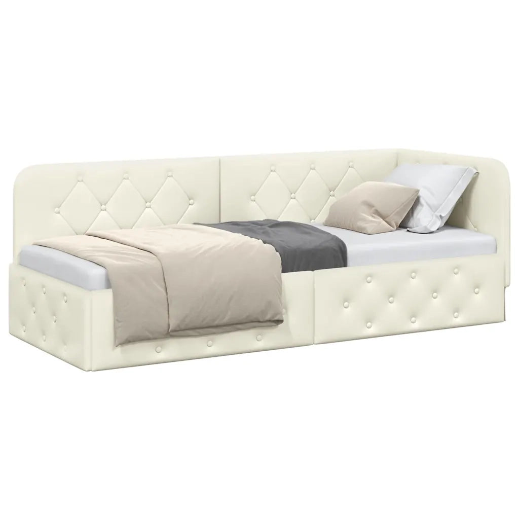 Letto singolo | Letto per adulti | Cornice del letto ad angolo Crema 80 x 200 cm Velluto