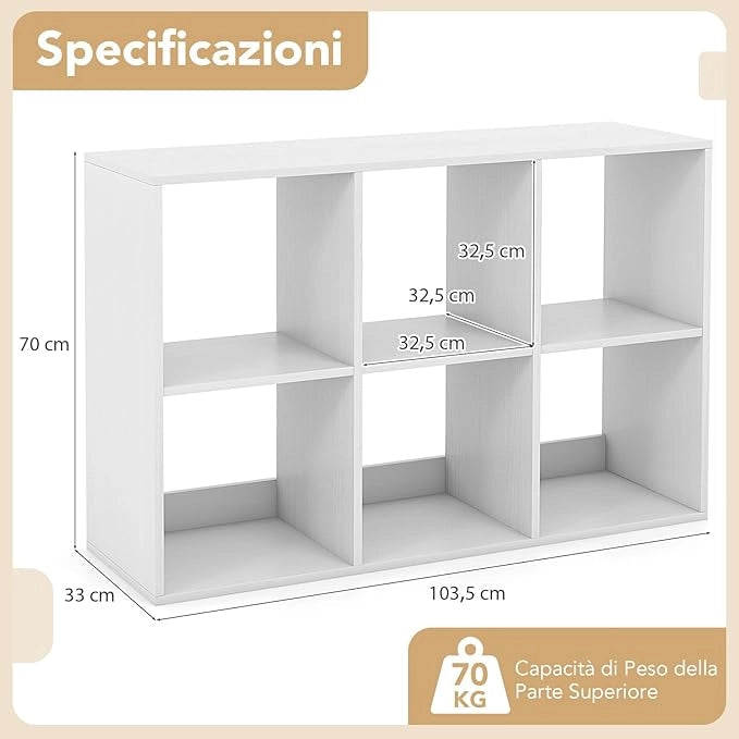 Scaffale Multiuso con Retro Aperto, Mobiletto Espositore Moderno a 2/3/4/6 Cubi con Kit Anti-Ribaltamento, Libreria Autoportante per Camera da Letto Soggiorno Studio (6 cubi)