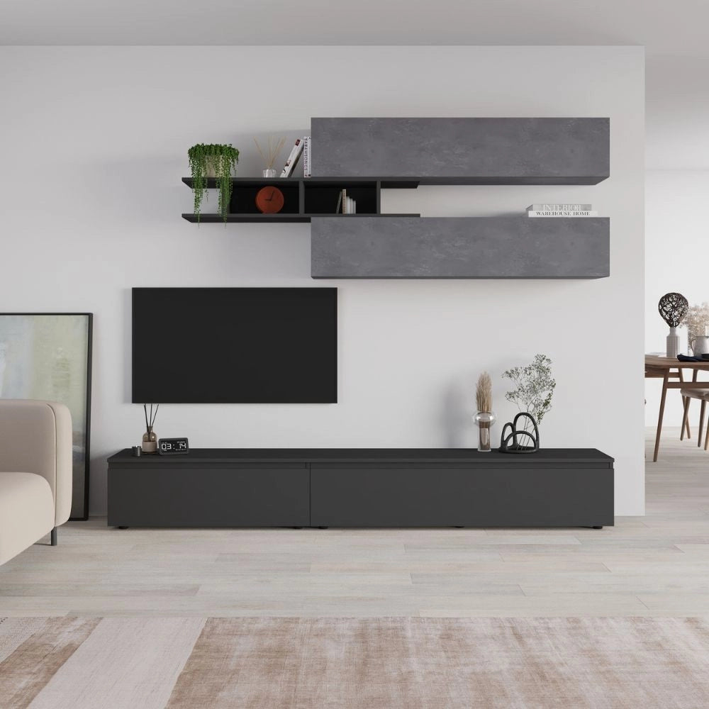 Parete attrezzata cemento e antracite Venus 250x40x206H