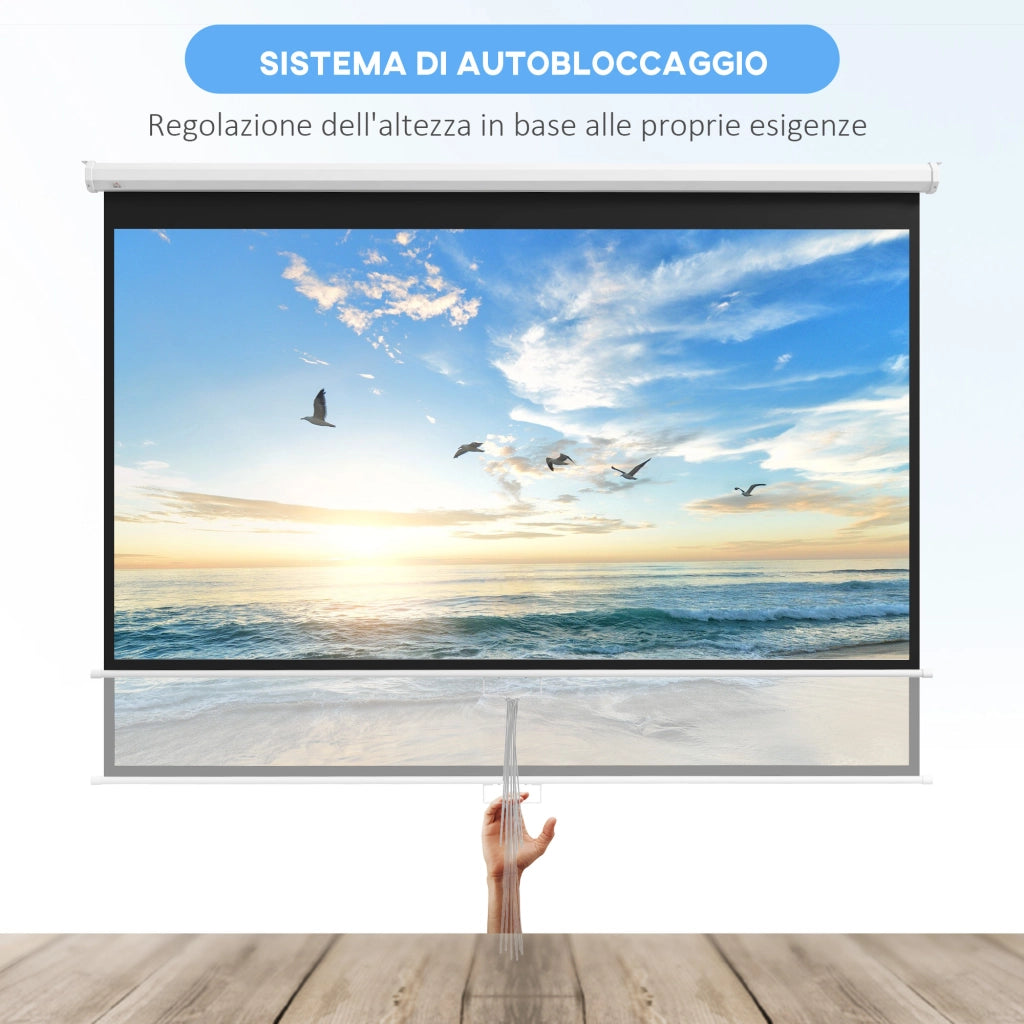 Telo per Proiettore 100" Rapporto 16:9, Fissaggio a Muro e Soffitto per Casa e Ufficio, Bianco
