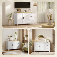Mobile Cucina Buffet 120x38x76 cm con 3 Cassetti e Armadietto 2 Ante Ammortizzate Bianco