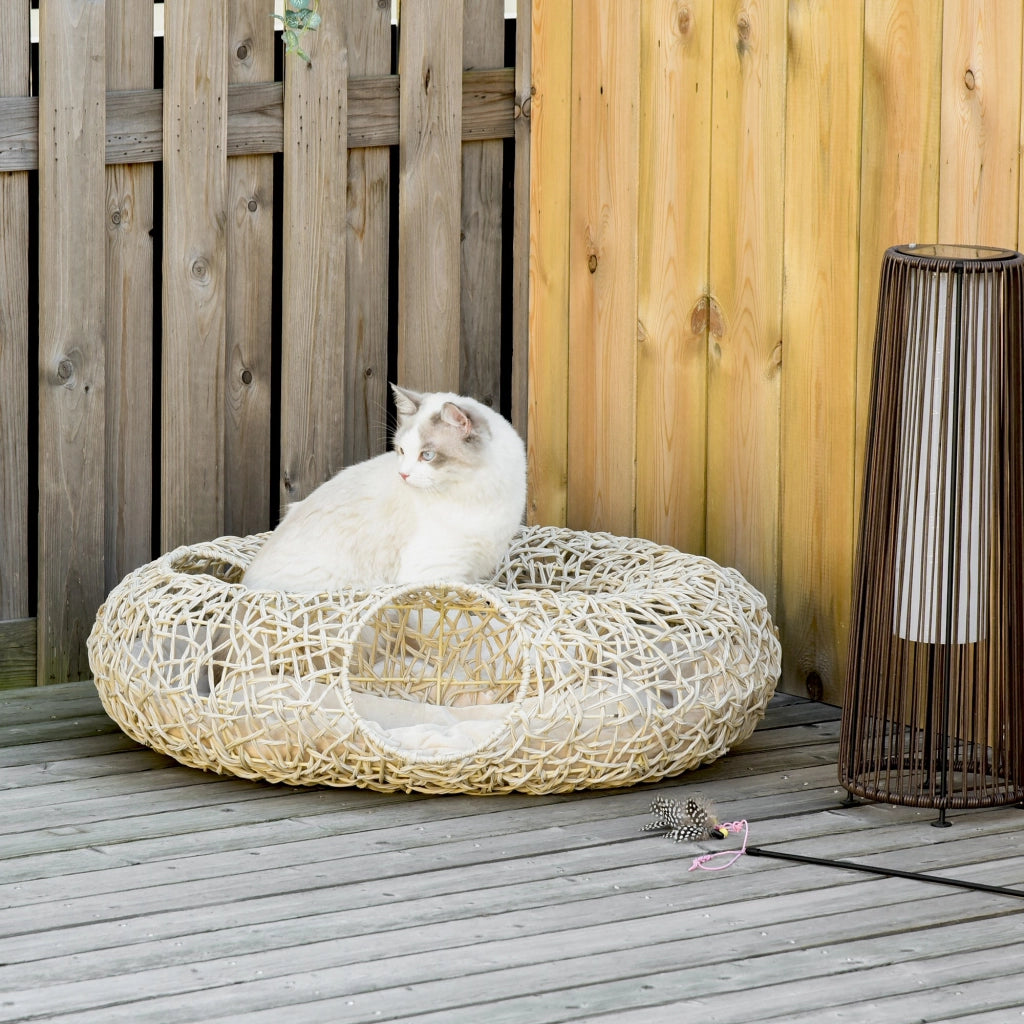 Letto per Gatti ¨C zephmum ¨C 78x69x22 cm Legno Naturale con Cuscino