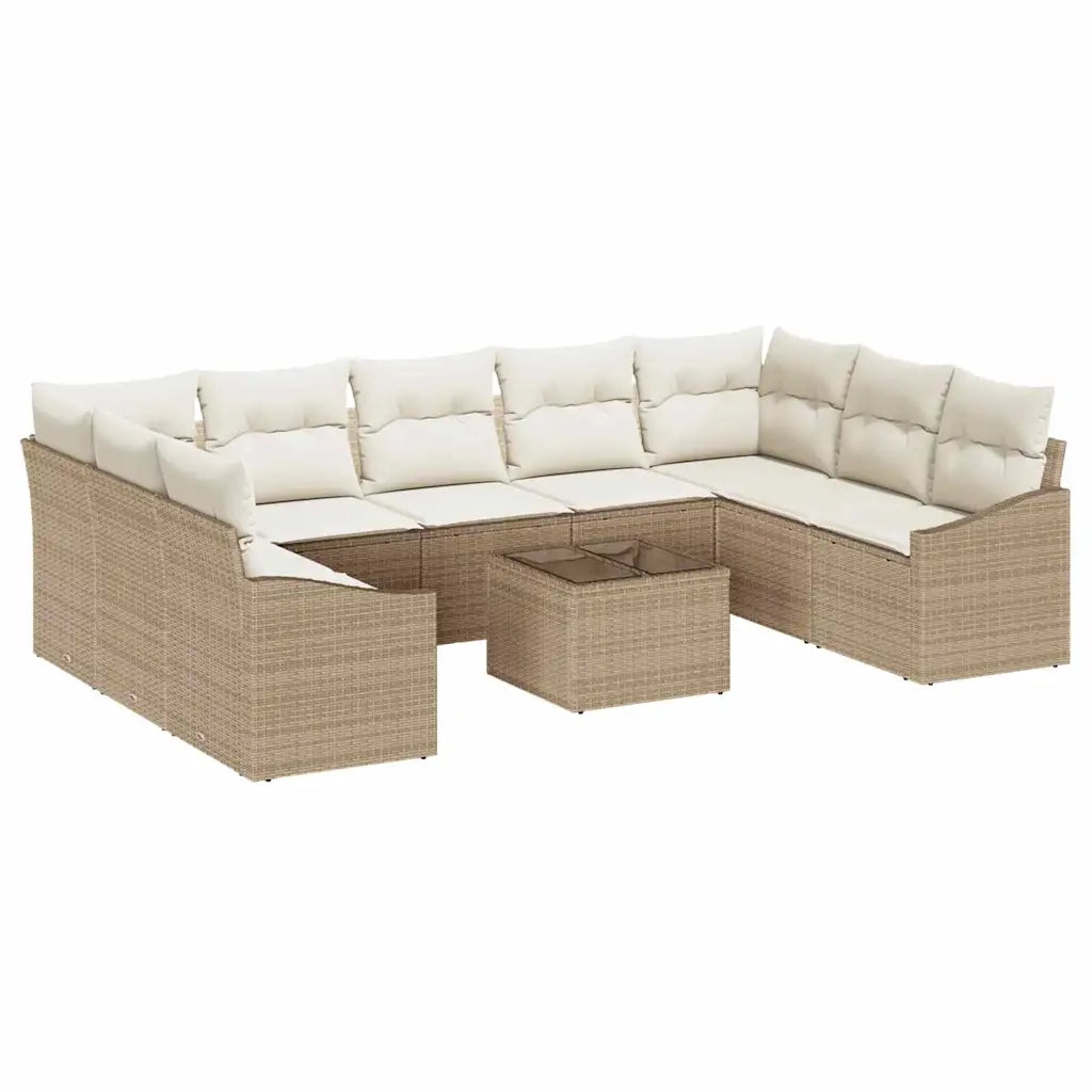 Set di divani con cuscino 10 pcs Beige polyrattan