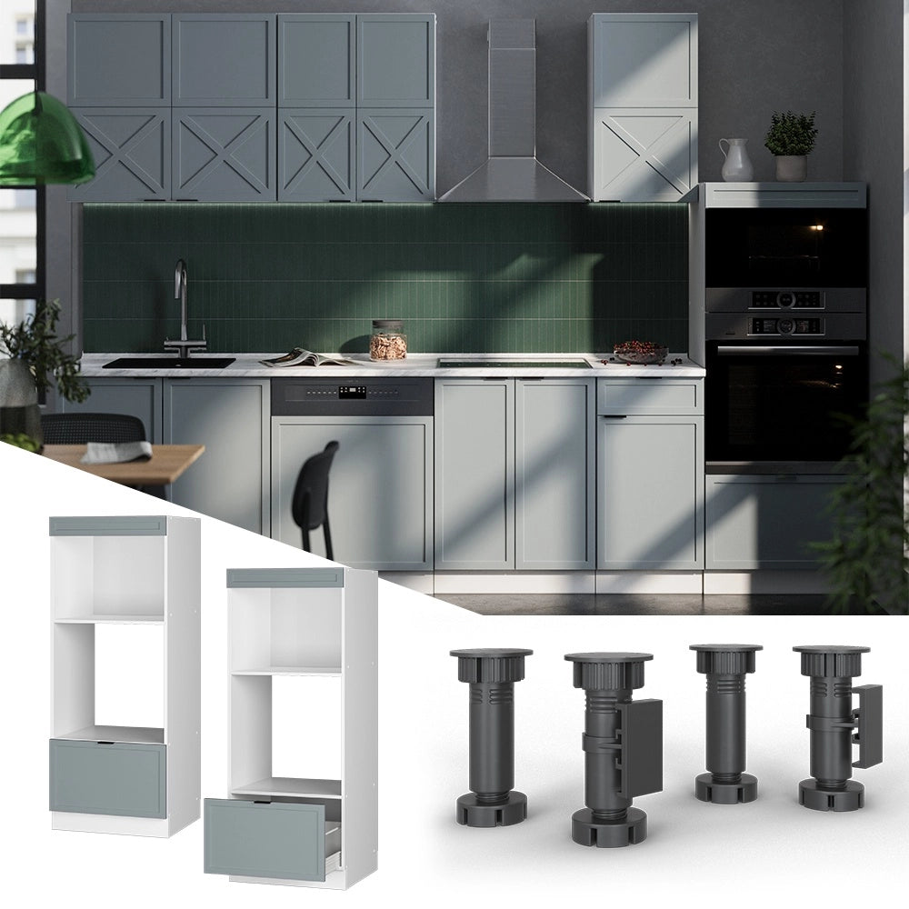 Mobile cucina microonde Fame-Line Blu-grigio chiaro/Bianco 60 cm aperto Vicco