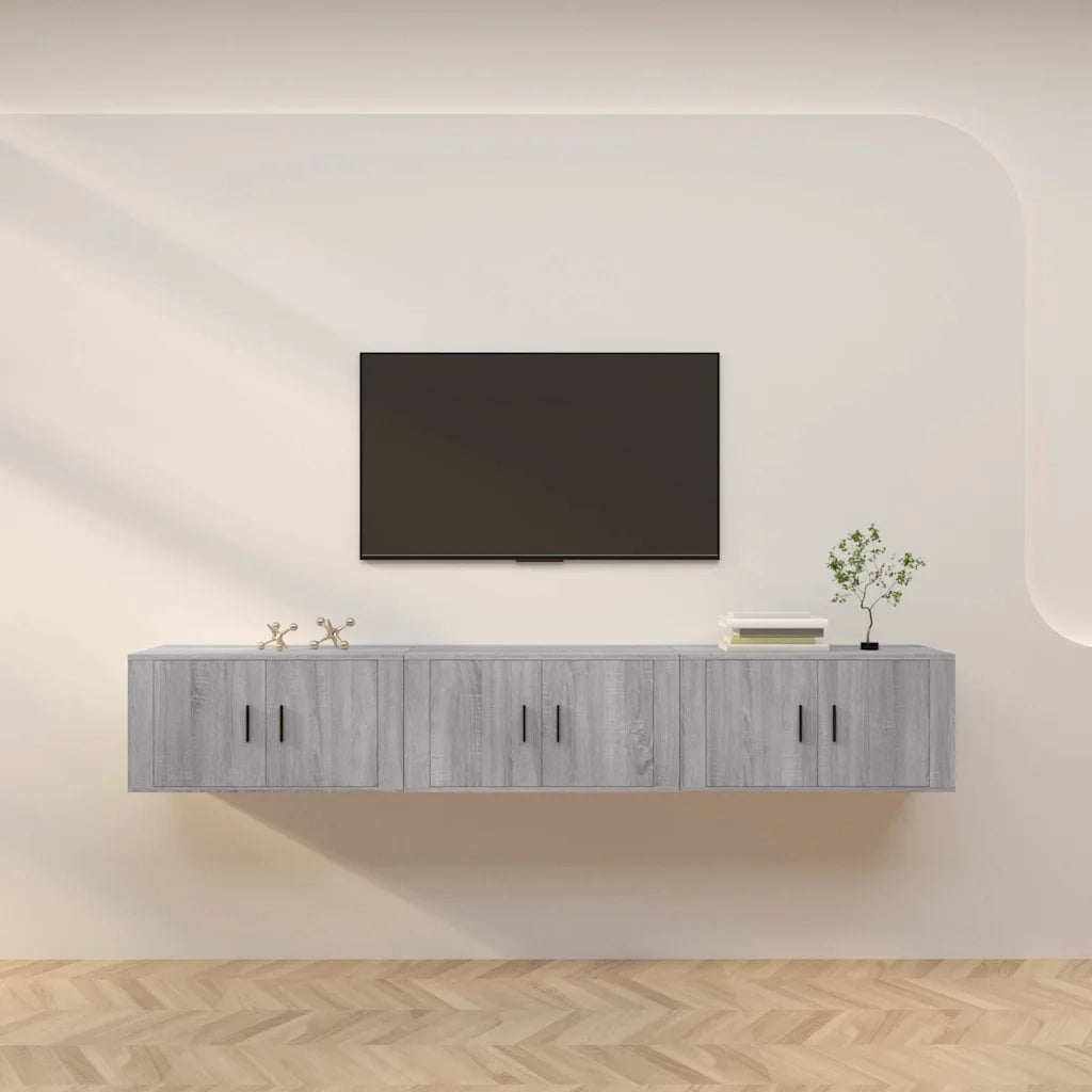 Mobili Porta TV a Parete 3 pz-Credenza per TV Grigio Sonoma 80x34,5x40 cm
