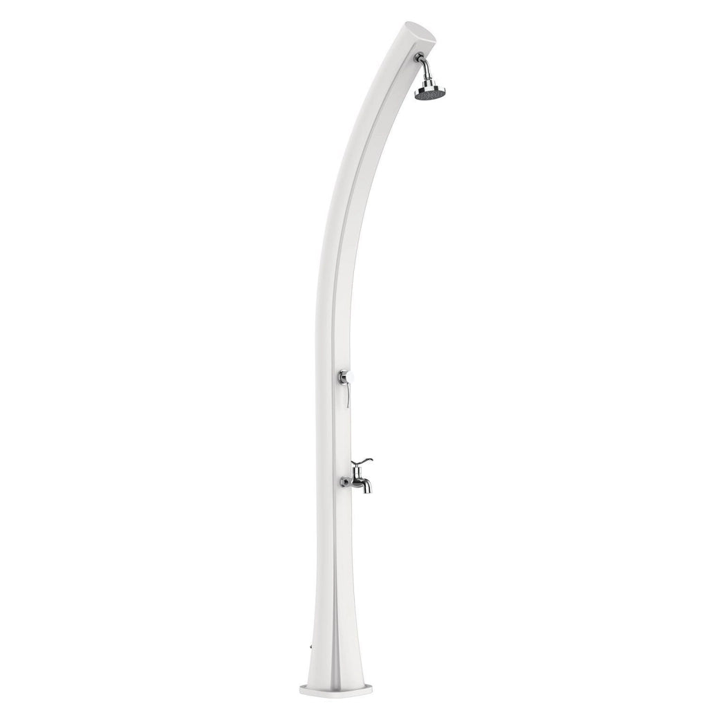 Doccia Riscaldata dal Sole Bianco RAL9003 in Polietilene HD con Serbatoio da 25 Litri e Lavapiedi ideale per Giardino e Piscina MPC DOCCIA SOLARE RIO BIANCO
