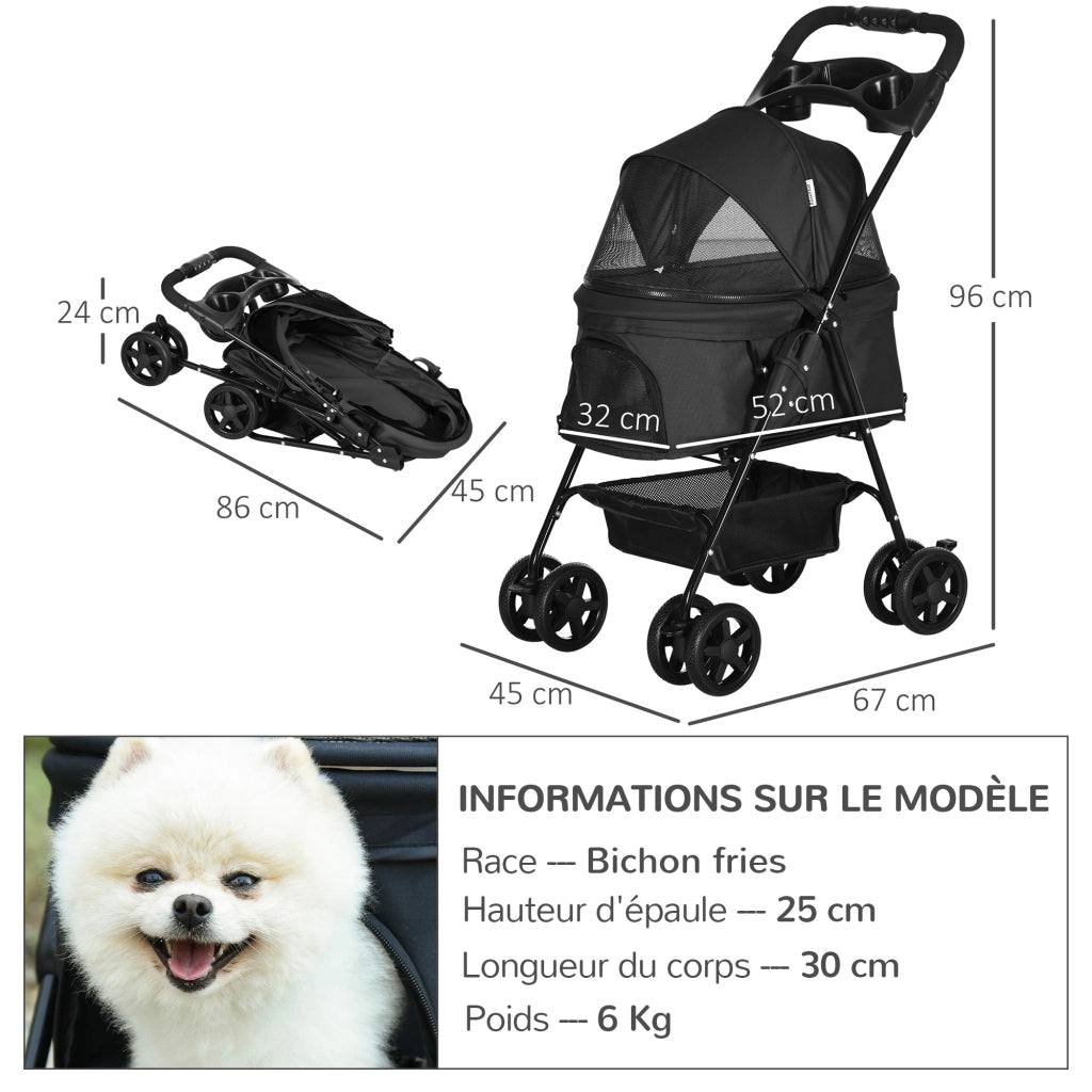 Passeggino pieghevole per cani e gatti ¨C Xylo ¨C tessuto Oxford 300D impermeabile con cestino portaoggetti