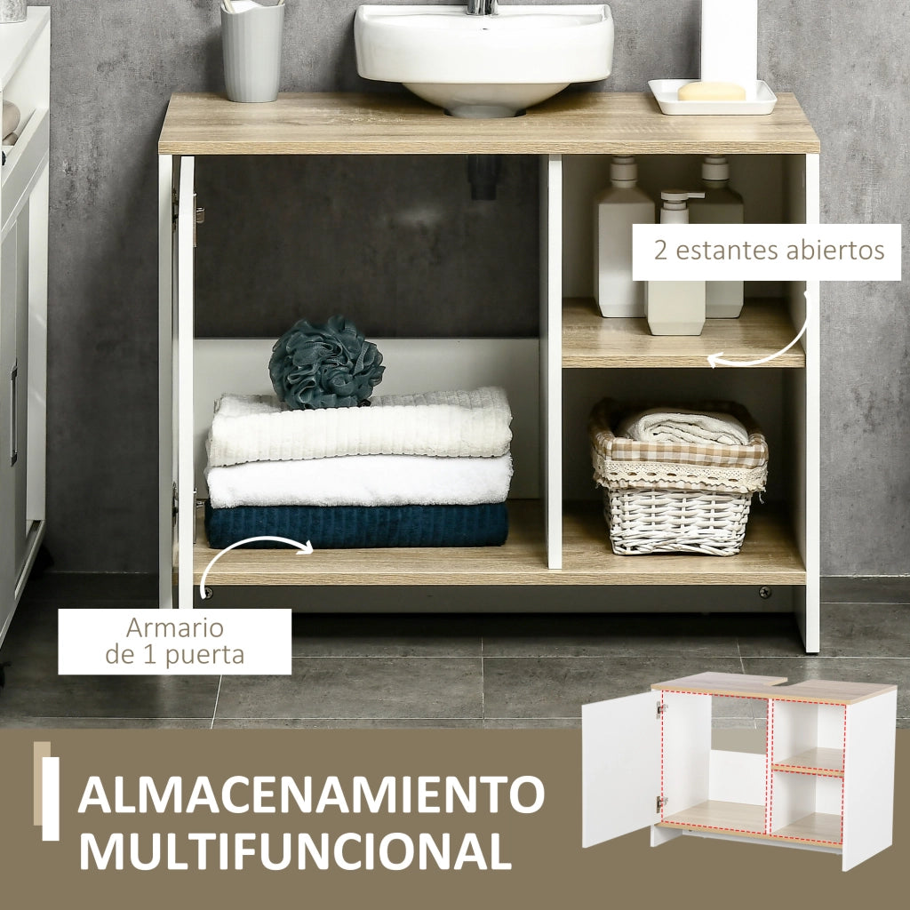 Mobile Sottolavabo con Anta e Ripiani ¨C Zephmum ¨C 77x45x60 cm Bianco e Naturale