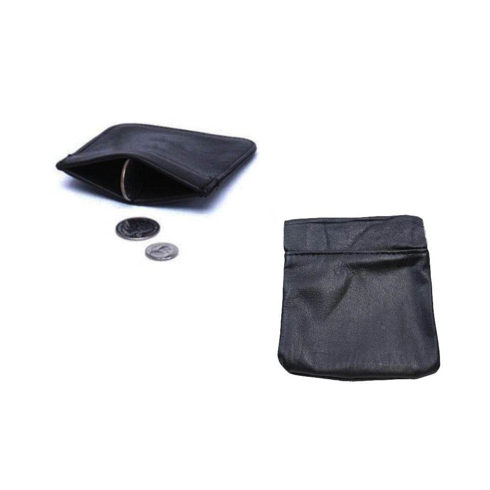 Trade Shop - Portamonete Nero Molla Tinta Unita Sacchetto Eco Pelle Porta Monete Borsellino -