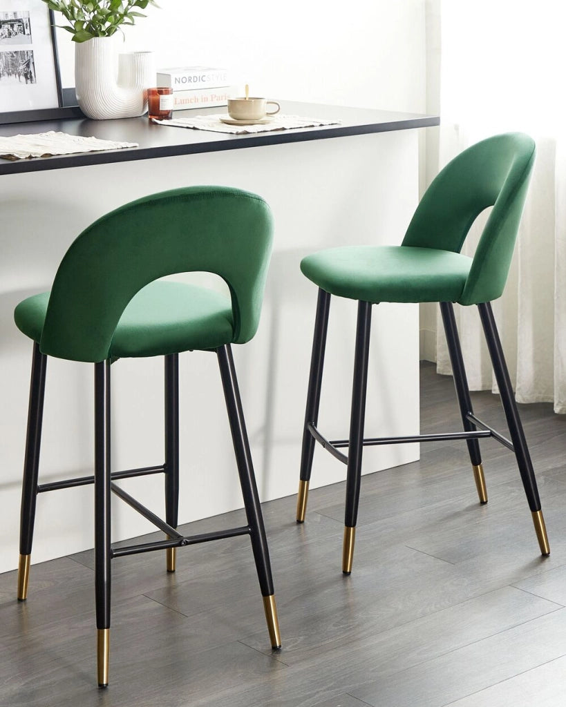 Set di 2 sedie da bar in velluto verde smeraldo stile retrò soggiorno accessori vintage