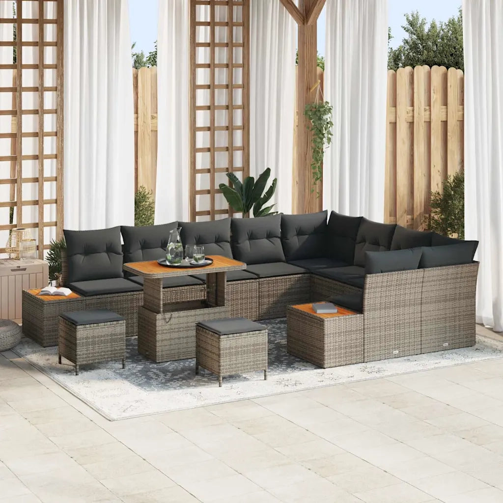 Set Divano da Giardino con cuscino 12 pcs Grigio Poly Rattan 3364908