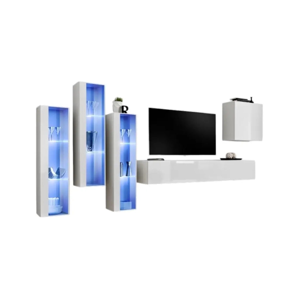 Set di mobili da parete per salotto SWITCH XIII design, colore bianco lucido.
