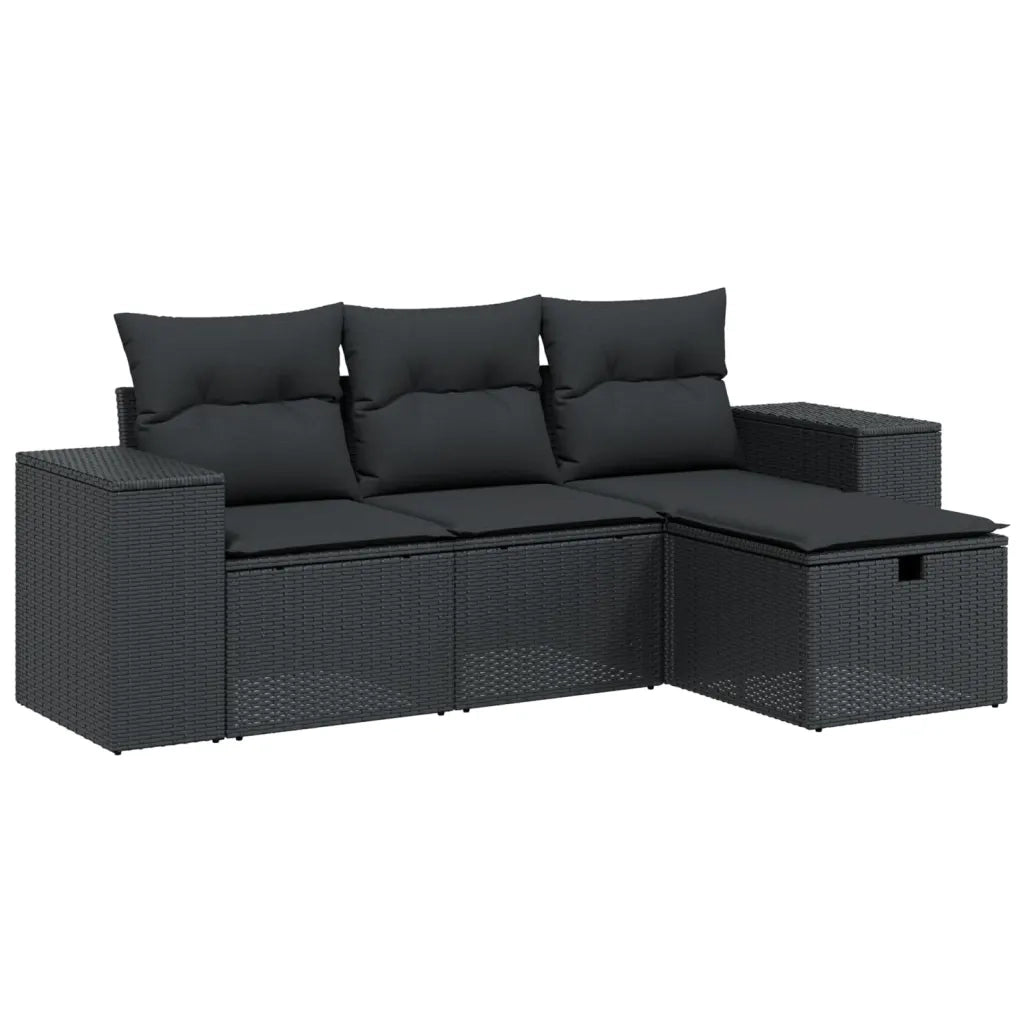 Set Divani da Giardino 4 pz con Cuscini Nero in Polyrattan
