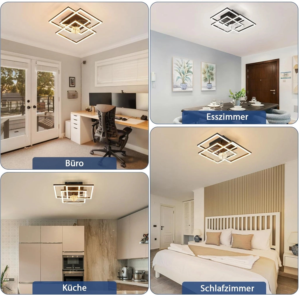 ZMH Ventilatore da Soffitto a LED Nero Moderno Silenzioso con Luce Telecomando Luminosità Regolabile per Soggiorno
