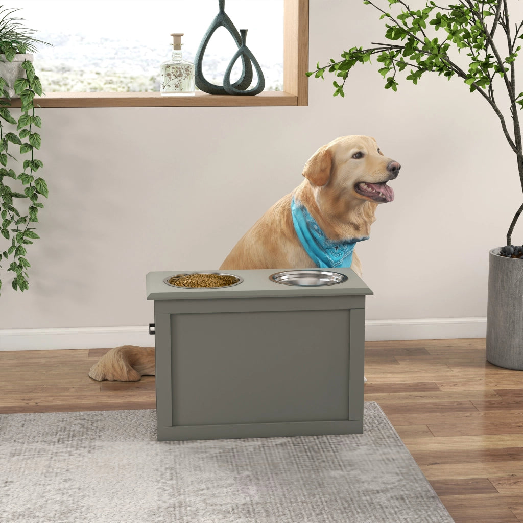 Mangiatoia per Cani con 2 Ciotole e Contenitore ¨C Zephmum ¨C 60x30x41 cm Grigio