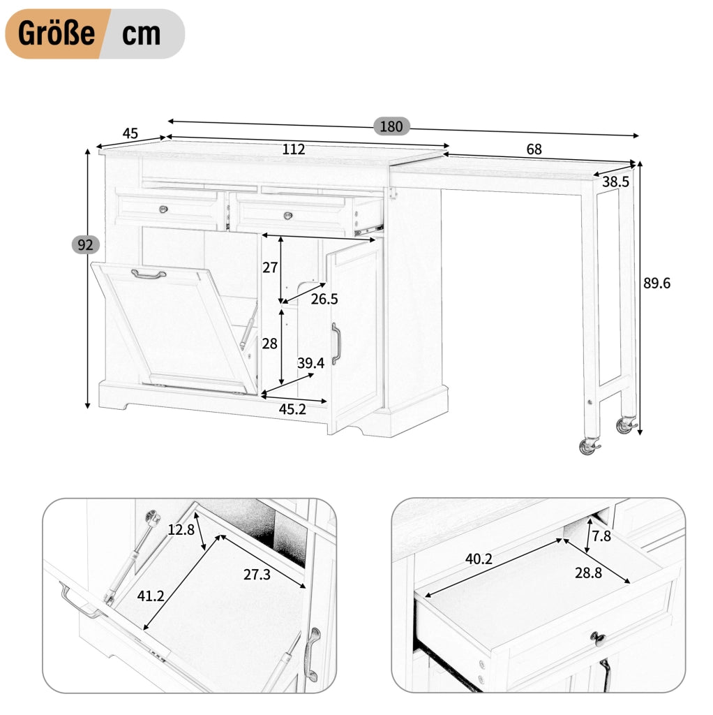 ISOLA DA CUCINA Mobile Estensibile 112-180x45x92 cm Nero/Naturale