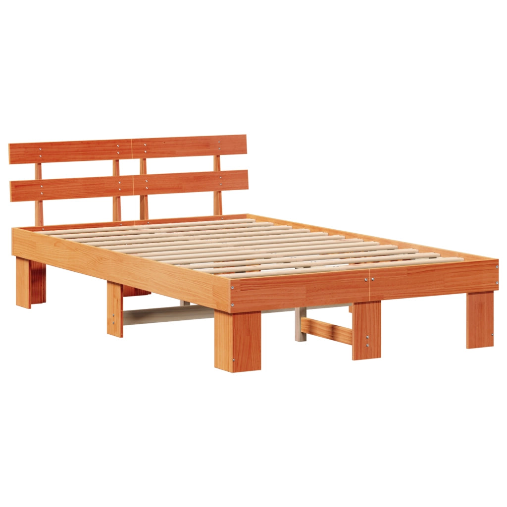Struttura Letto con Testiera Marrone Cerato 120x190 cm in Legno Massello di Pino
