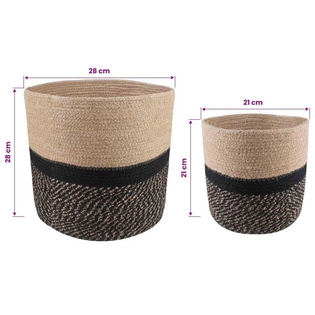 Set di Vasi per Piante 2 pcs Naturale e Nero Ø 28 x 28 cm