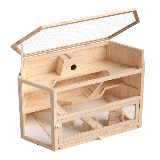 Gabbia per roditori a 3 livelli con tetto apribile 115x60x58cm legno e plexiglas