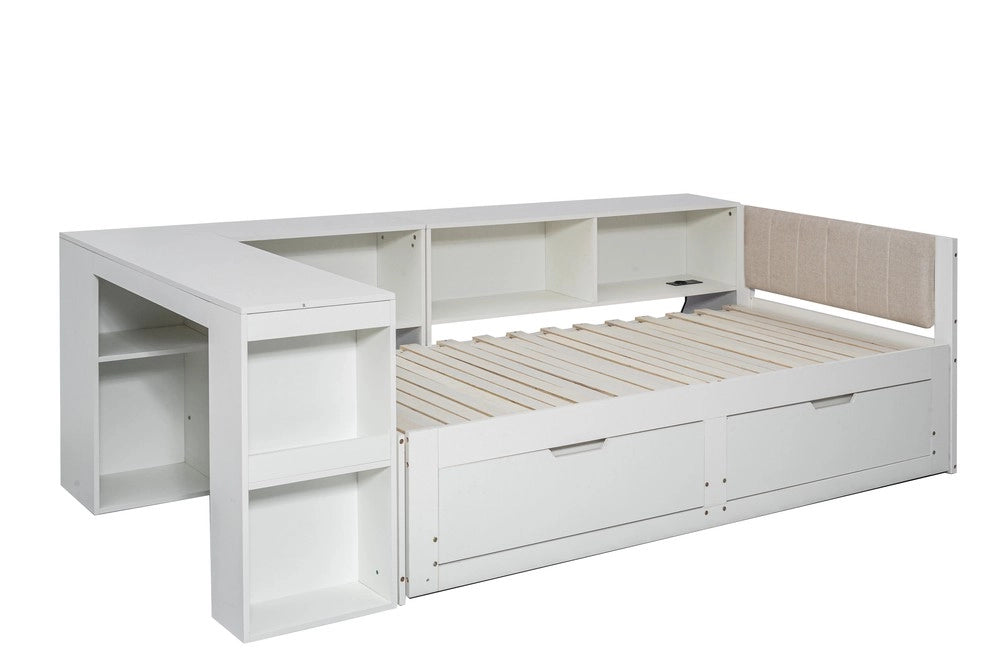 Letto Singolo con Scrivania, Cassetti e Rete a Doghe ¨C MINIMAL ¨C Bianco Opaco 90x200