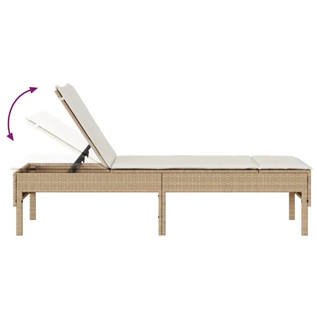 Lettino Prendisole | Sdraio da giardino | Lettino da sole con Cuscini Beige 55x200x44 cm in Polyrattan