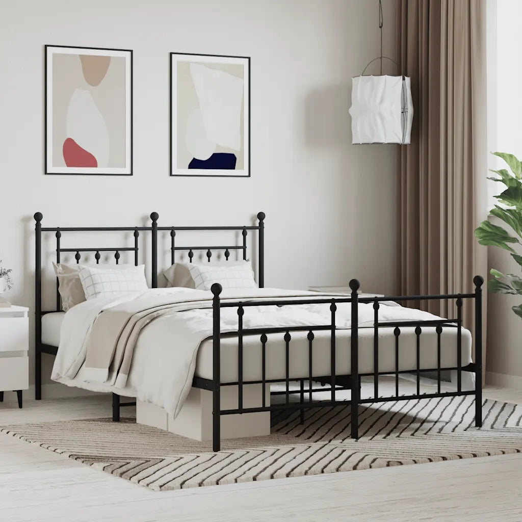Giroletto con Testiera e Pediera-Struttura Letto Metallo Nero 140x190 cm 758054
