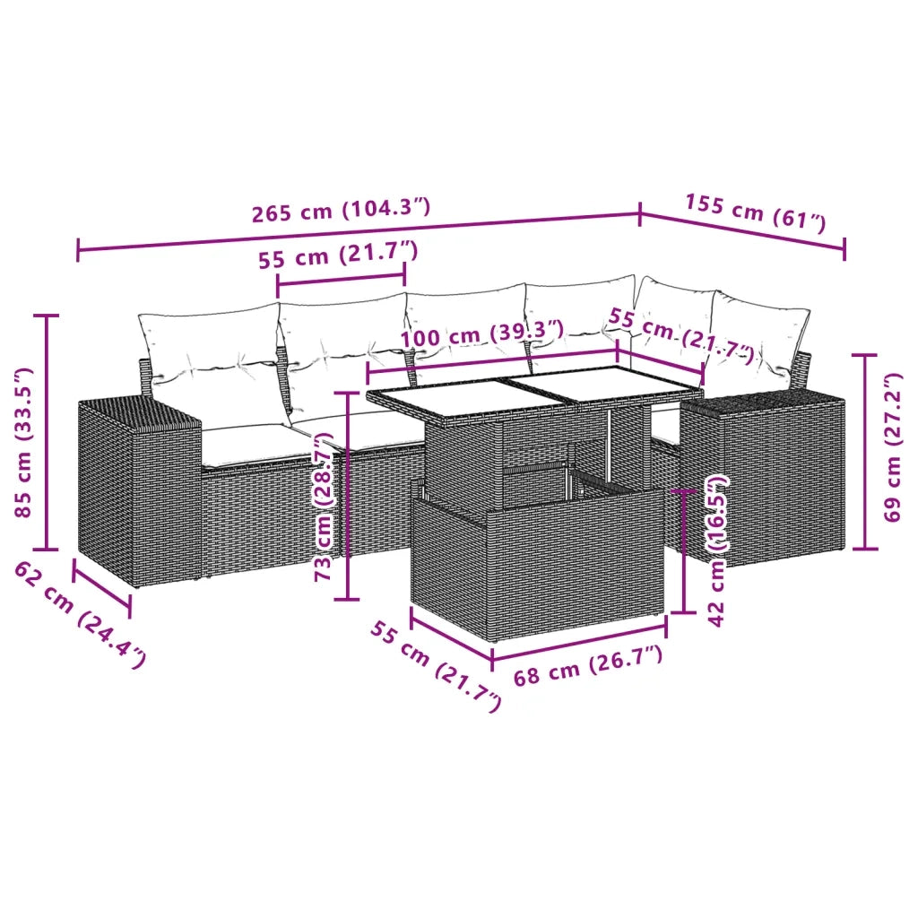 Set Divano da Giardino 6pz con Cuscini Grigio Chiaro Polyrattan 3269152