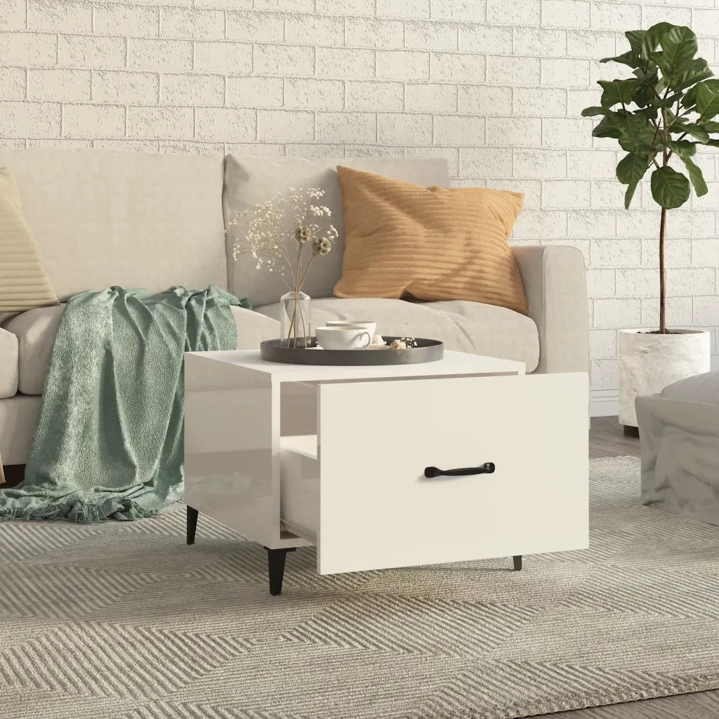 Tavolino Salotto con Gambe in Metallo Bianco Lucido 50x50x40cm 812738