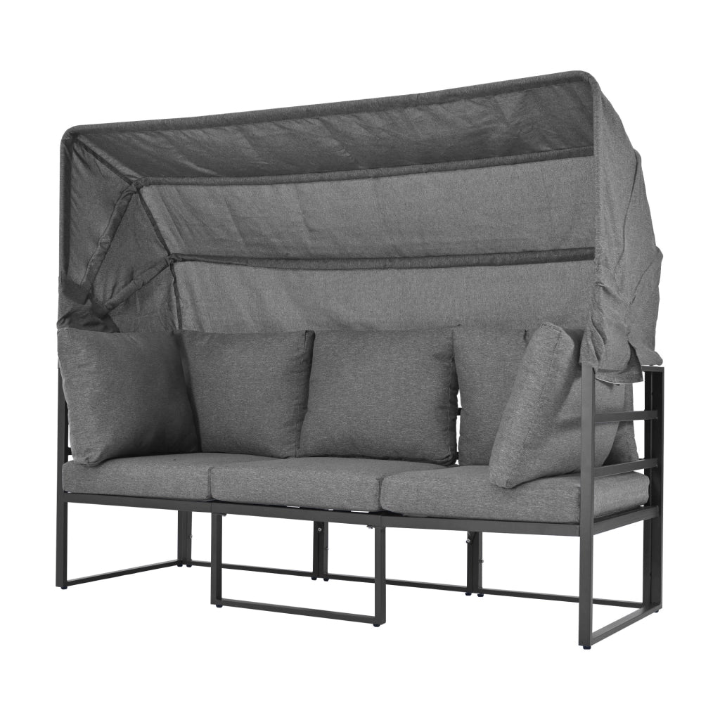 Set giardino 4 pezzi: sdraio + isola + salotto + sgabello + tavolo + tendalino; resistente; grigio; cuscini