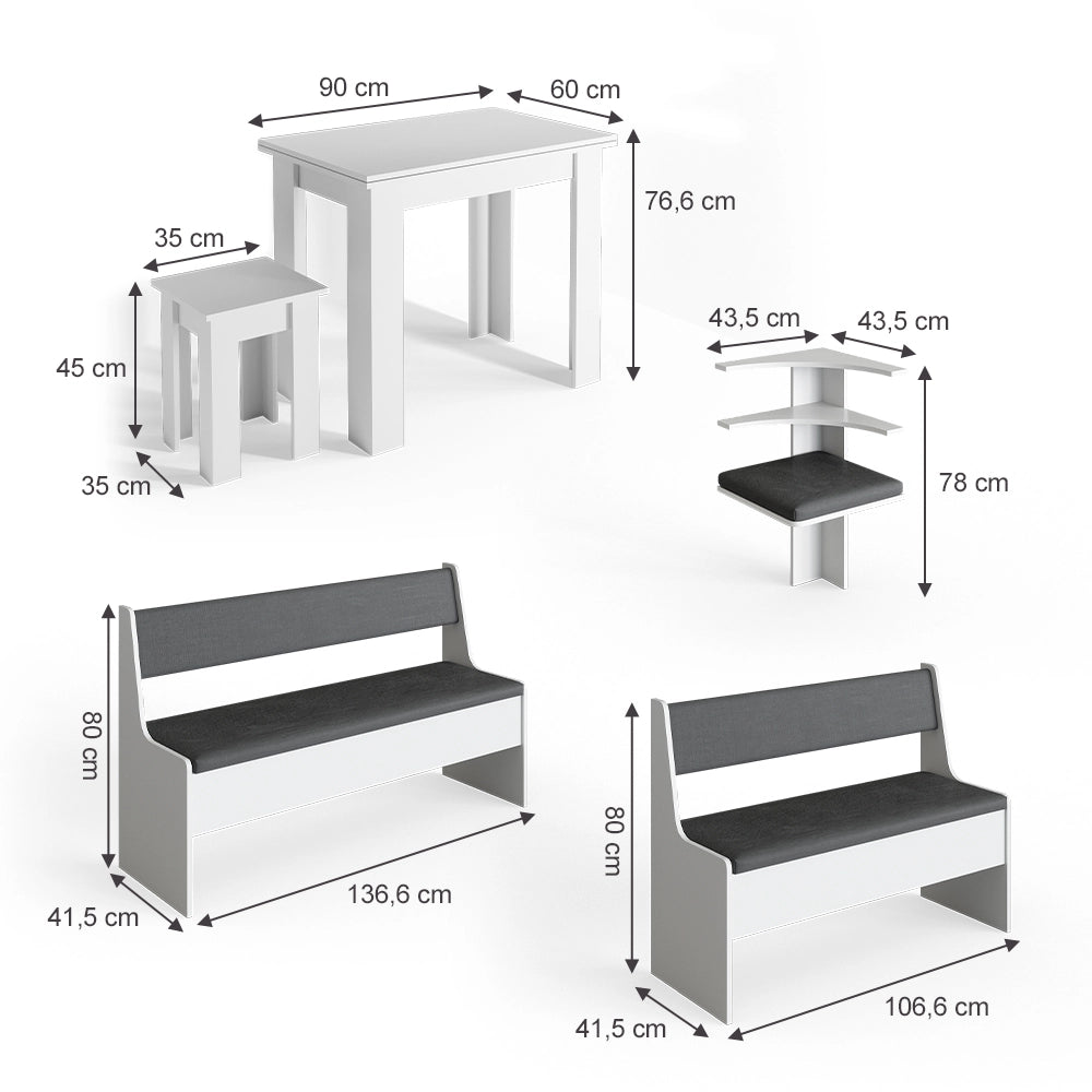 Vicco Gruppo panca ad angolo Bianco 180 x 41.5 cm con tavolo