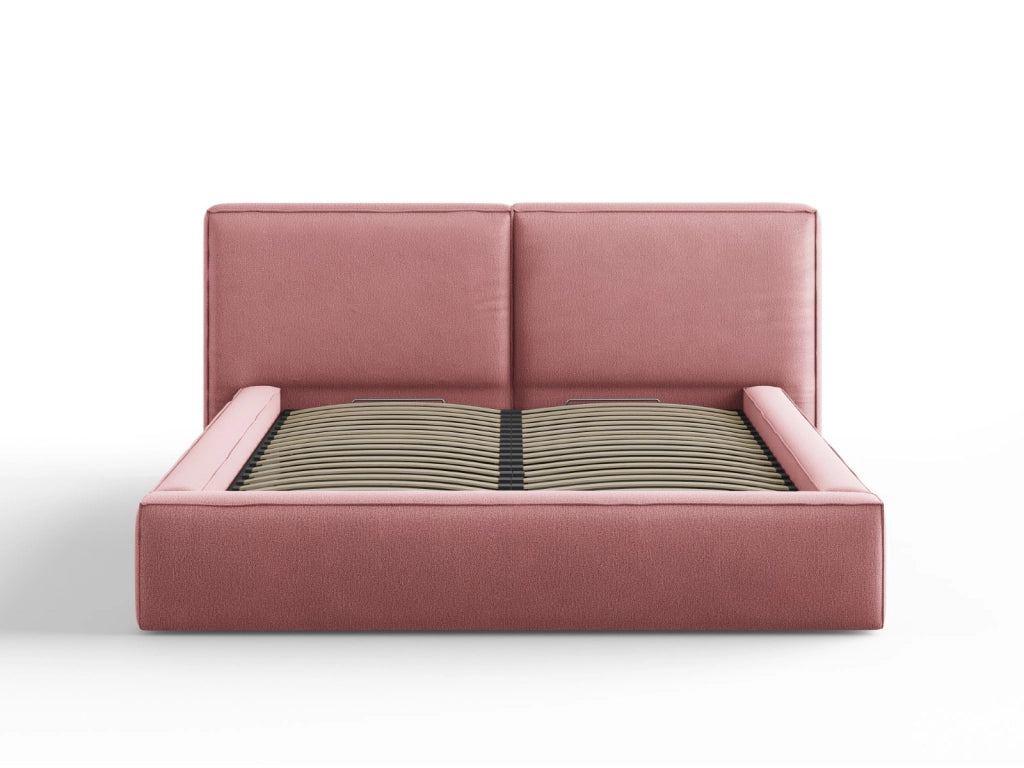Cosmopolitan Design - Letto a cassettone con testiera doppia "Arendal" 160x200cm in tessuto strutturato rosa 