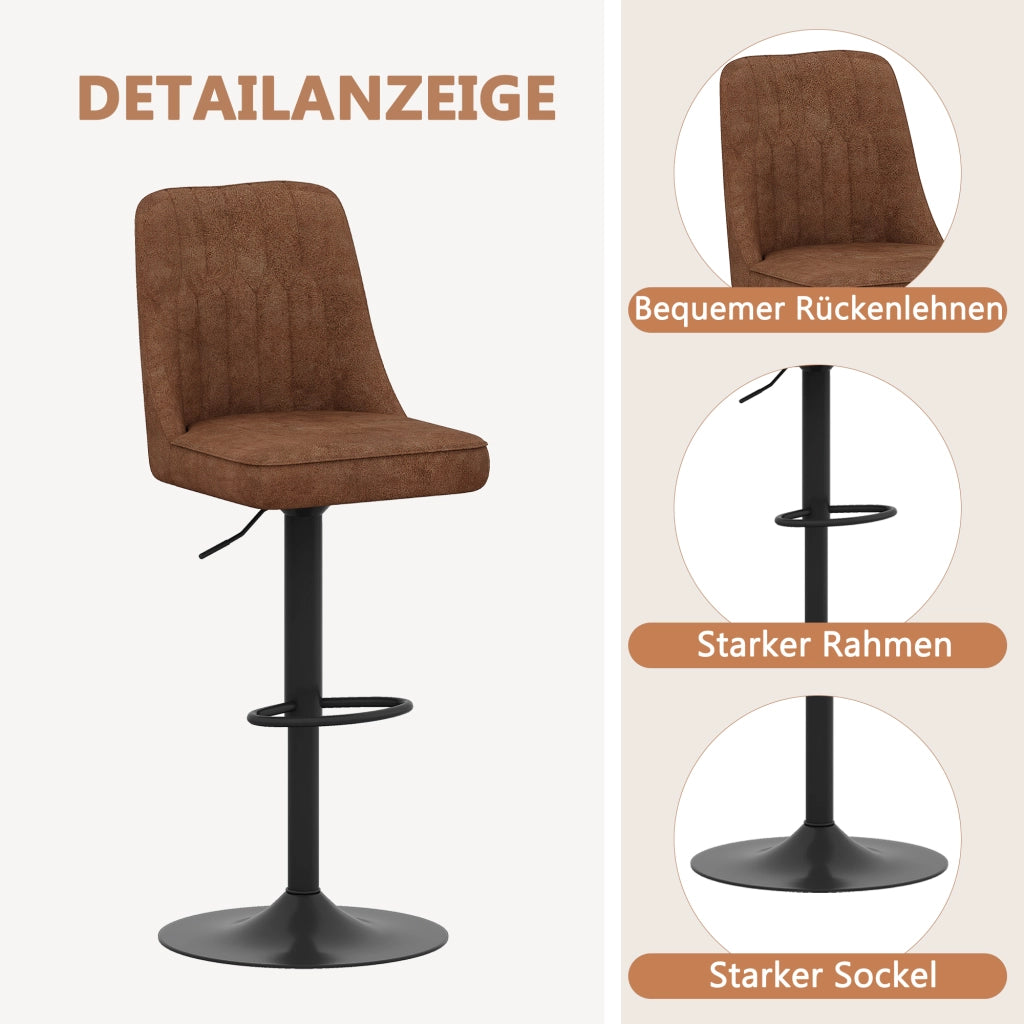 Sgabello da bar set da 2 girevole 360° e regolabile in altezza con seduta imbottita in tessuto tecnico marrone e nero