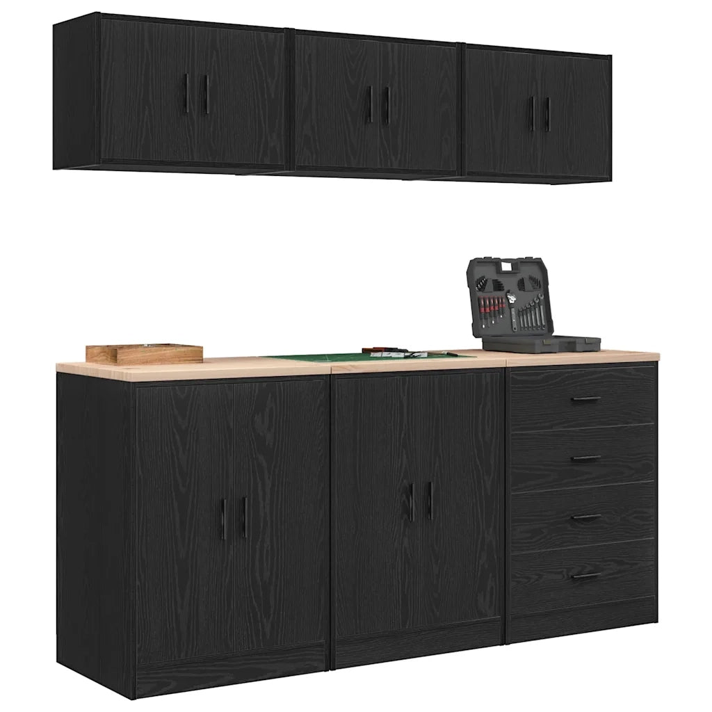 Armadi da Garage 6 pz Neri in Legno Multistrato 3328342