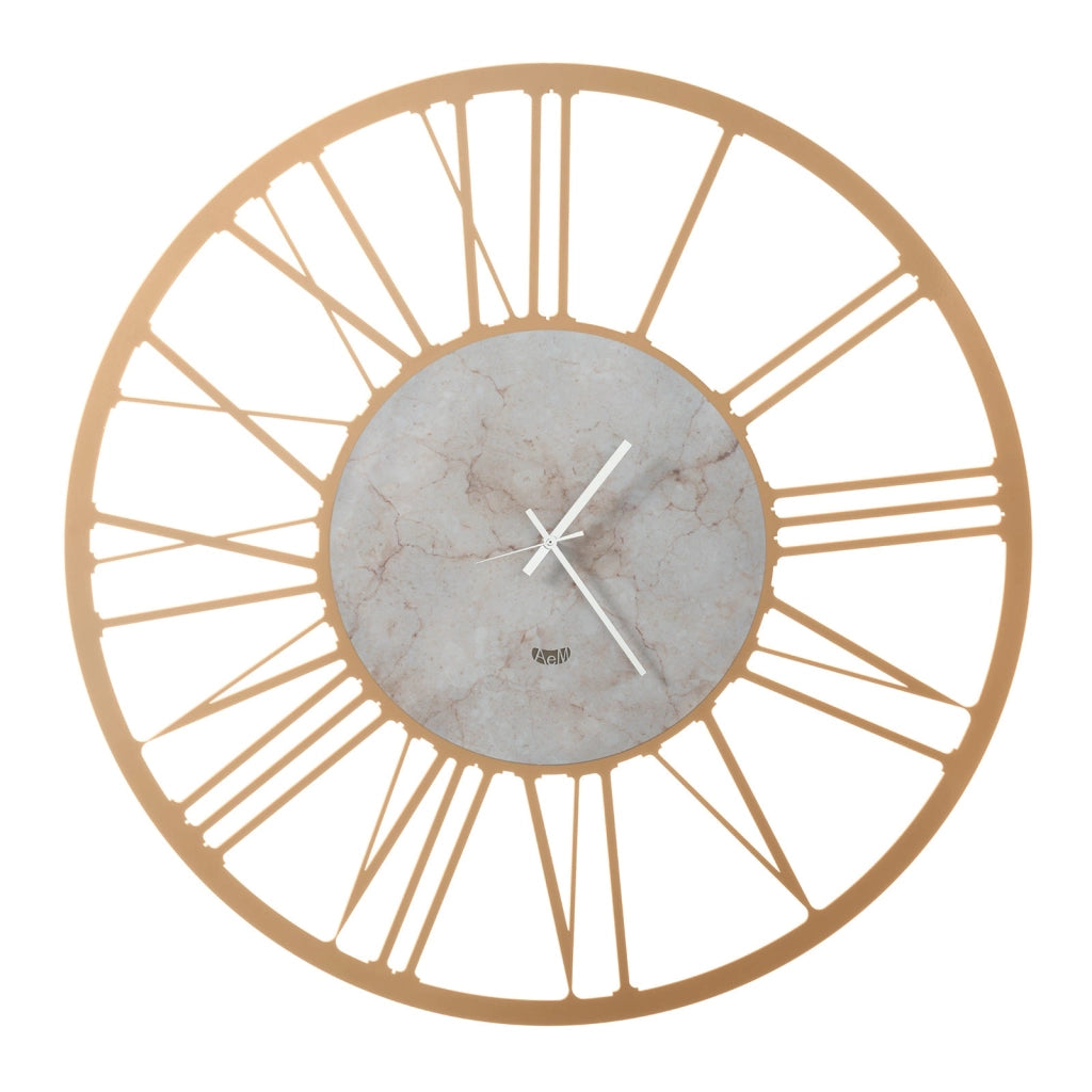 Orologio da parete design Big 90 Oro laccato e marmo travertino