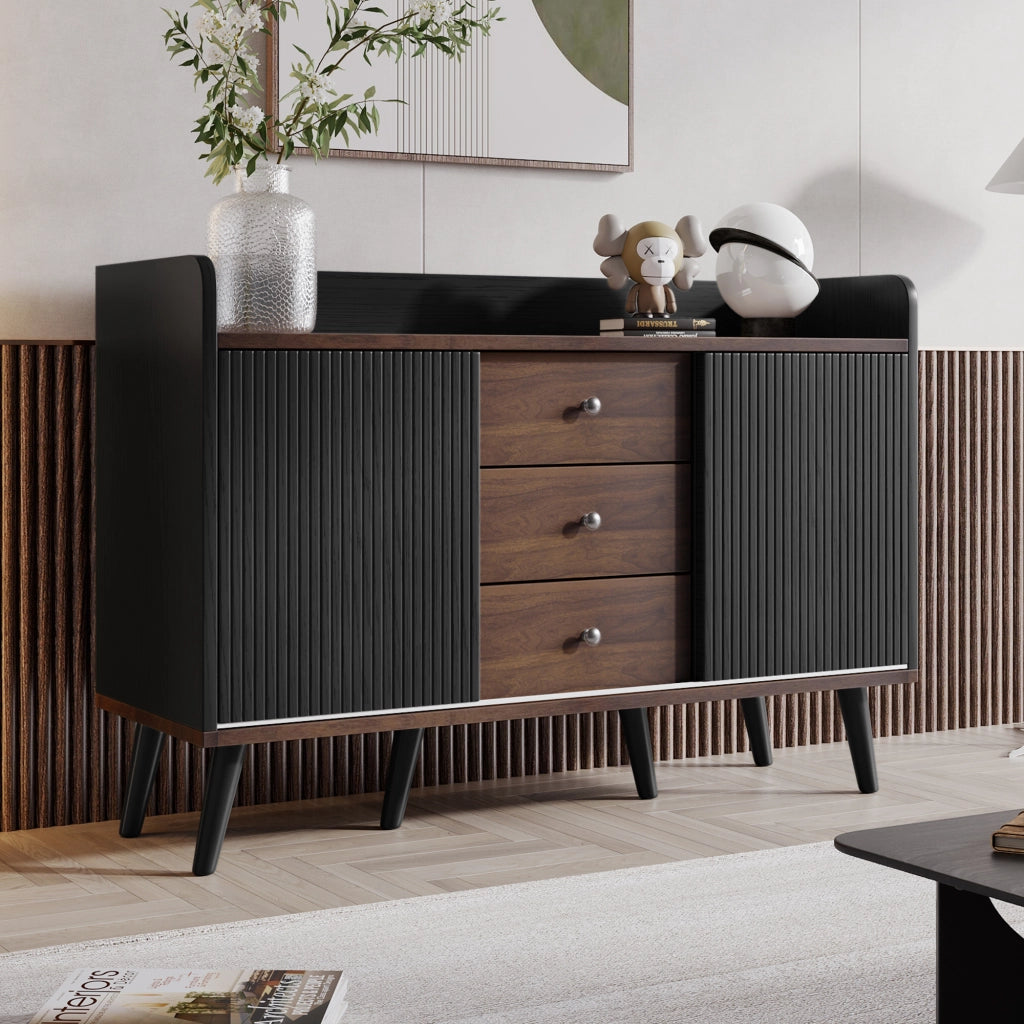 Credenza e Madia con 2 Ante Scorrevoli; 3 Cassetti; Ripiani Regolabili; Stile Moderno; in Pannelli di Particelle; 117;5??40??80 cm; Nero