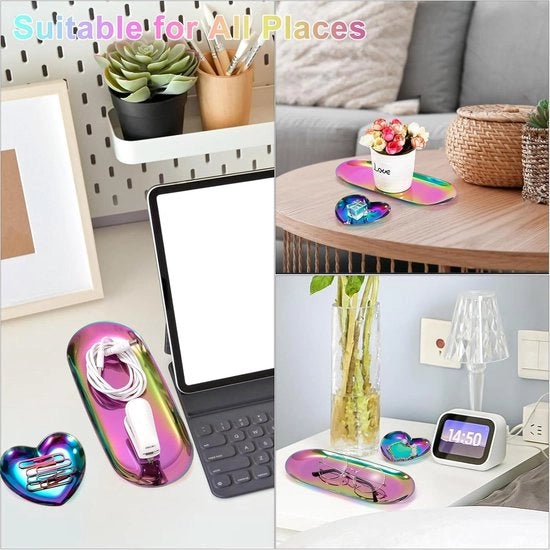 Piatto da tavolo ovale in acciaio inossidabile - Piatto decorativo per gioielli e snack - Set da 2 colori arcobaleno