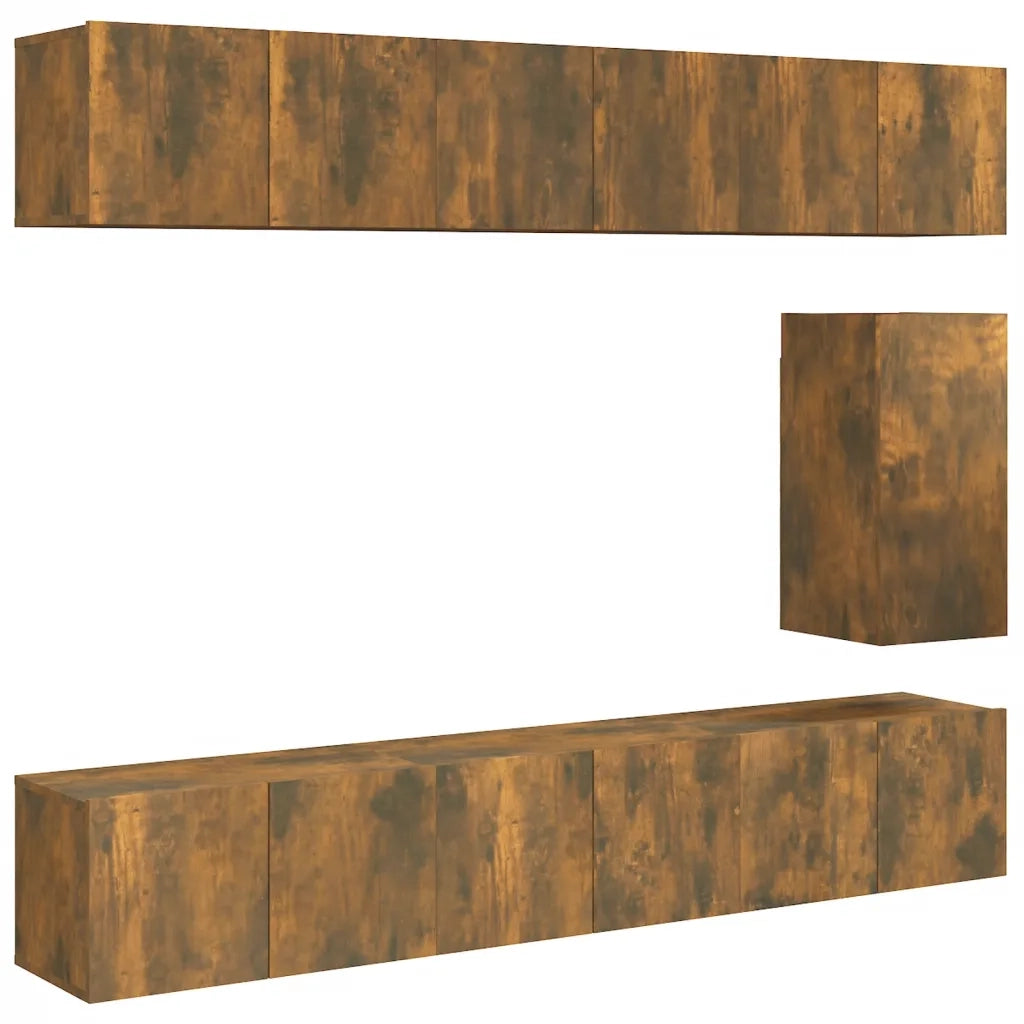 Set di Mobili Porta TV 7 pz-Set di 7 Credenza per TV Rovere Fumo in Legno Multistrato 694426