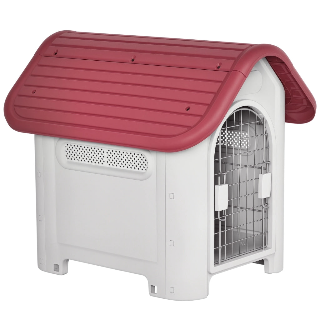 Casetta per Cani con Finestra e Tetto ¨C zephmum ¨C Rosso e Grigio Chiaro 59x75x66 cm